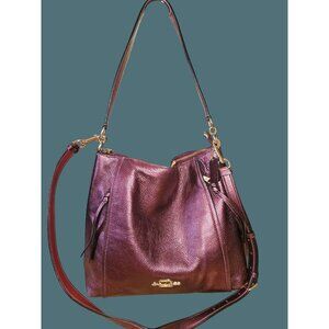 Coach Marlon Pebble Leather Metallic Wine Hobo Shoulder Crossbody Bag